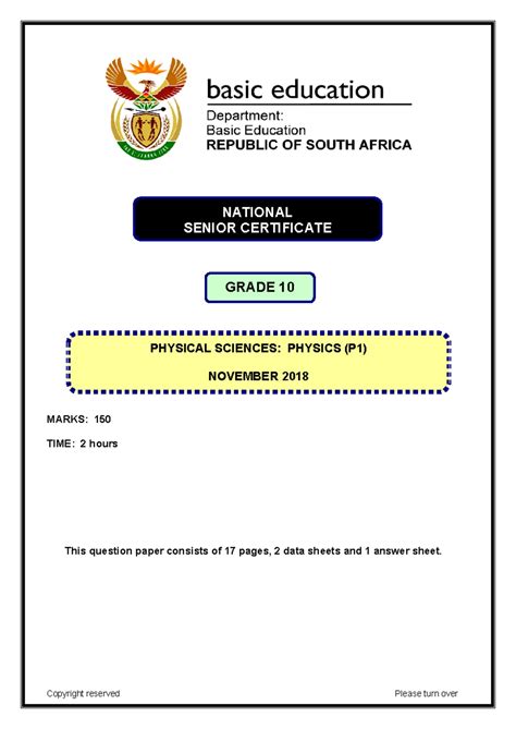 physical science paper i exam papers PDF