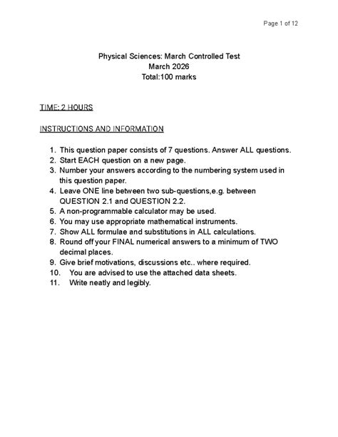 physical sciences march controlled test paper 2 2014 memo PDF