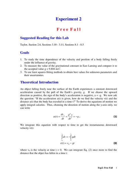 physics free fall lab design experiment