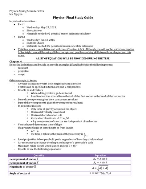 physics spring semester final exam study guide Reader