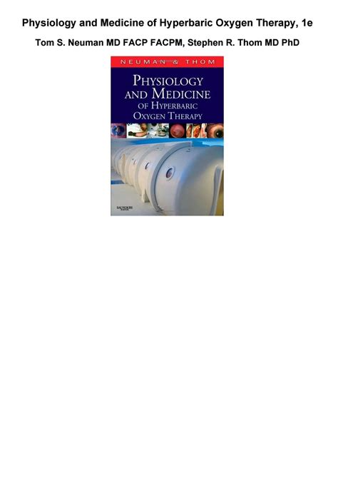 physiology and medicine of hyperbaric oxygen therapy 1e Epub