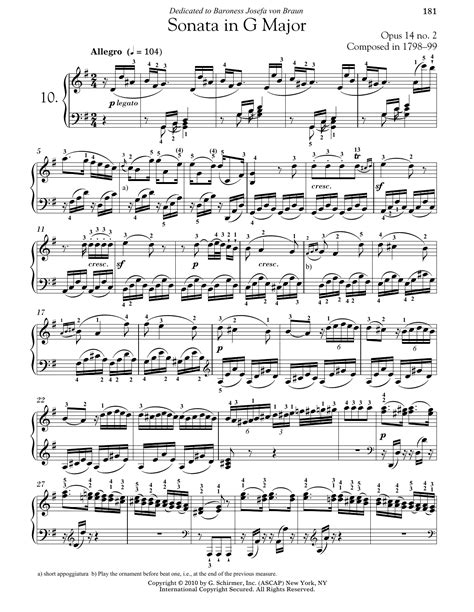 piano sonata no 10 in g major op 14 no 2 sheet music piano solo PDF