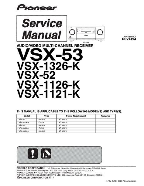 pioneer vsx 53 manual PDF