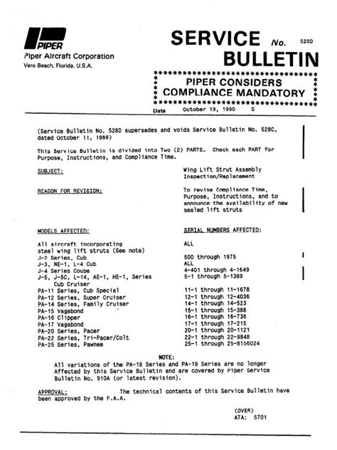 piper matory service bulletin 1245a pdf PDF