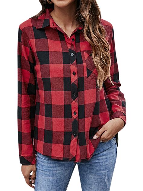 plaid button up shirts women's