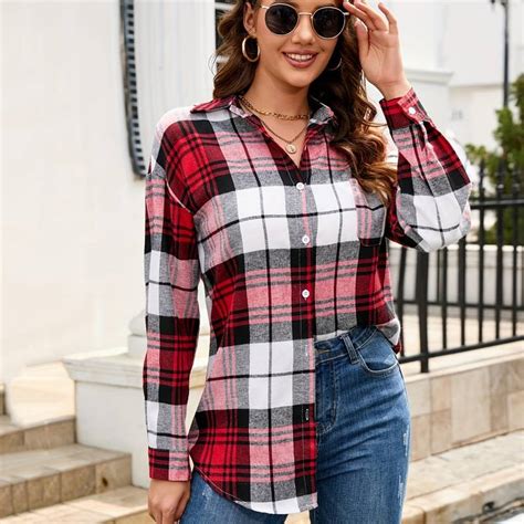 plaid print dipped hem shirt