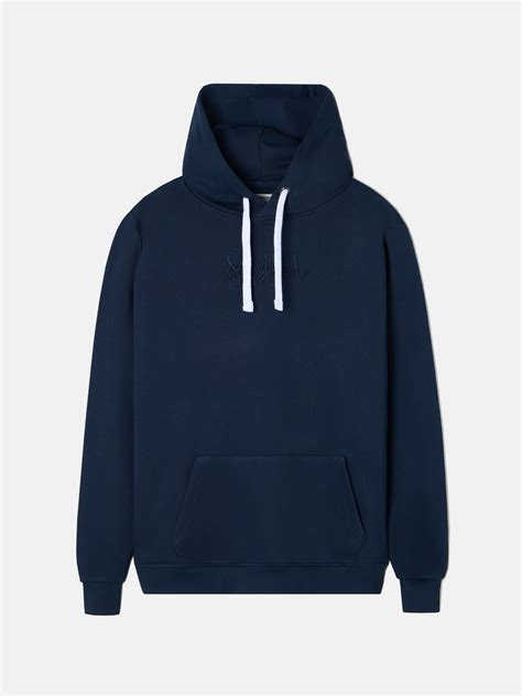 plain navy blue hooded sweatshirt