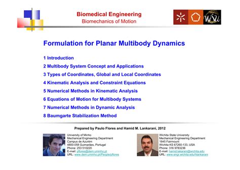 planar multibody dynamics formulation applications PDF