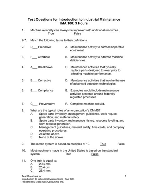 plant maintenance test questions answers pdf PDF