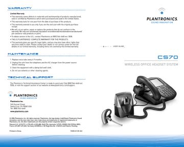 plantronics cs70 manual instructions PDF