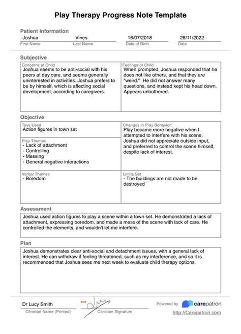 play therapy progress note sample Reader