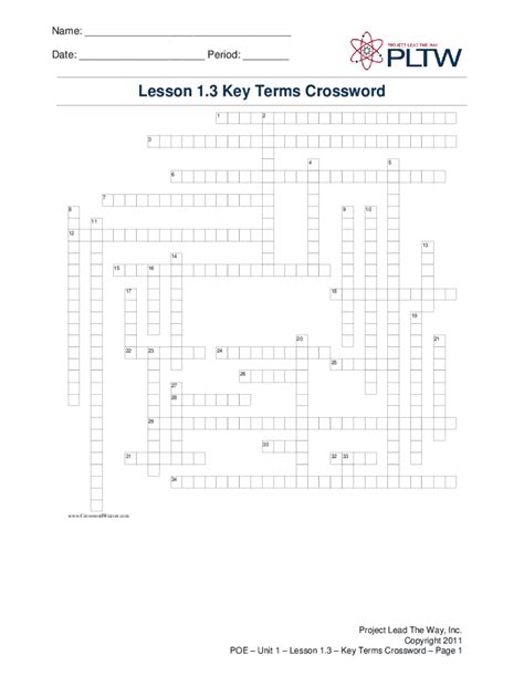 pltw 31 crossword answer key PDF