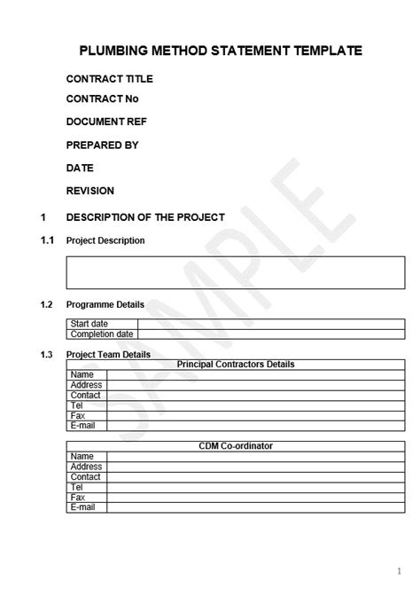 Plumbing Method Statement Template