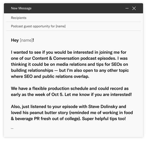 podcast guest outreach - email example