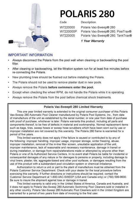 polaris 280 operating manual Kindle Editon