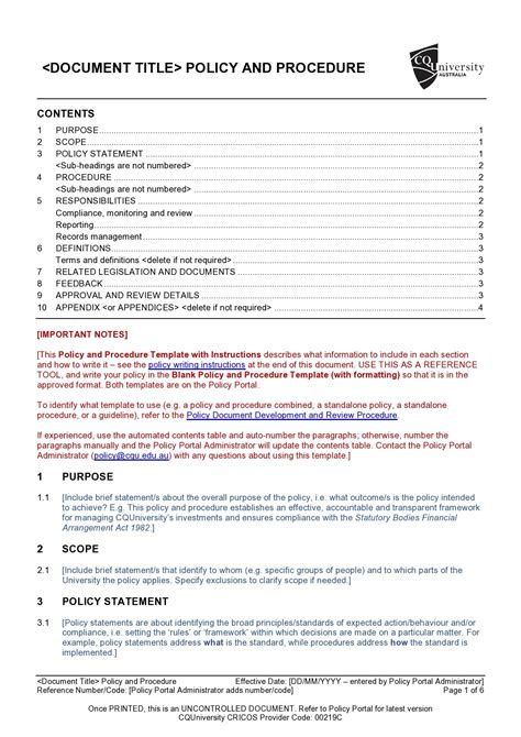 policy and procedure documents Reader