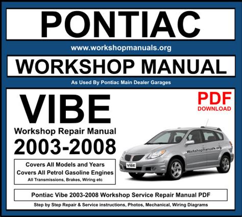 pontiac vibe replacement parts user manual PDF