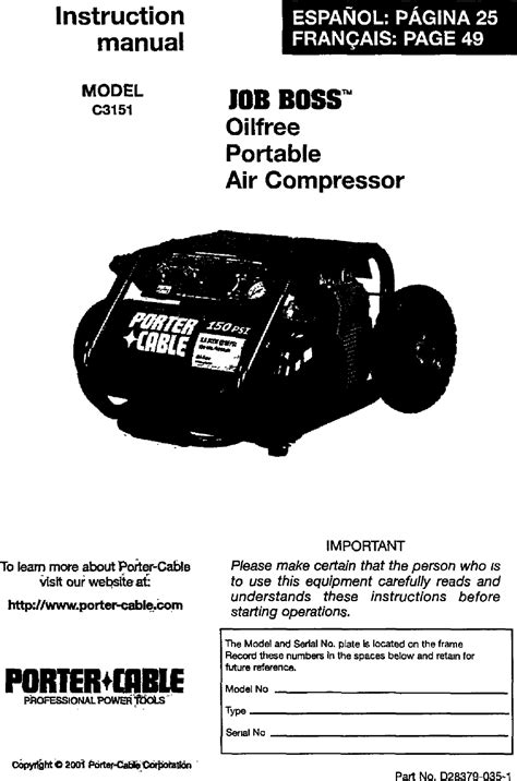 porter cable air compressor manuals Doc