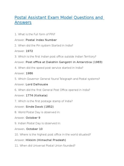 postal assistant exam model papers 2011 Reader