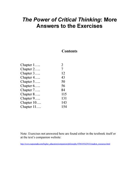 power of critical thinking full exercise answers   pdf download Ebook Doc