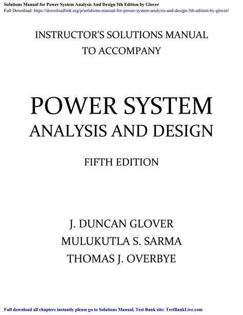 power system analysis and design 4th edition solution manual PDF