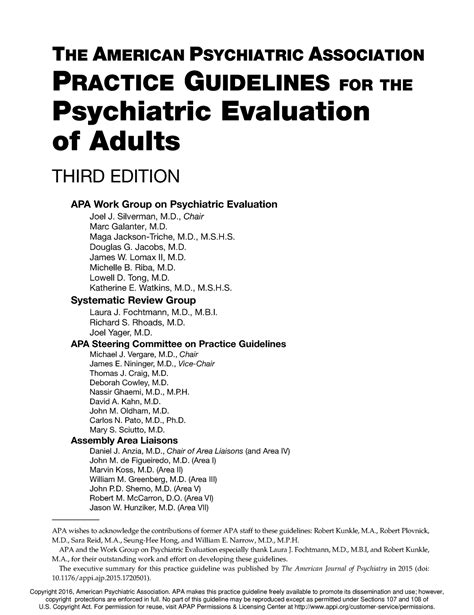 practice guideline for psychiatric evaluation of adults american psychiatric association practice guidelines Epub