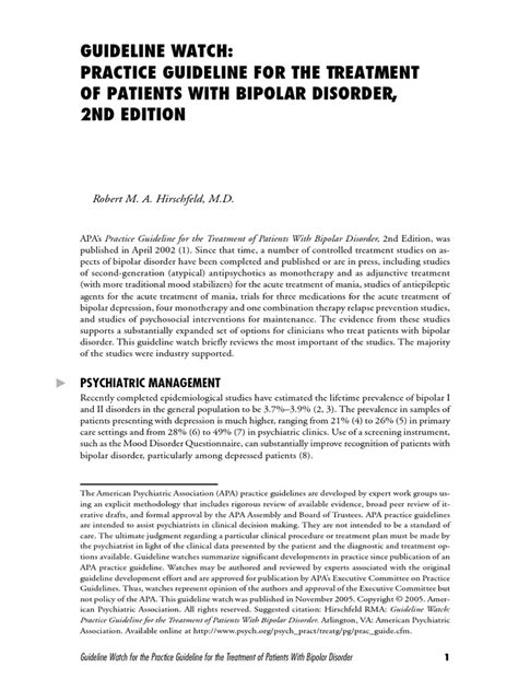 practice guideline for treatment of patients with bipolar disorders Reader