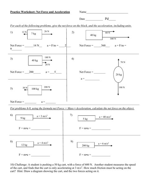practice net force and acceleration answer key PDF