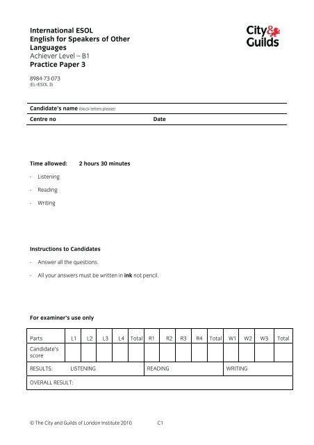practice paper 3 city guilds Reader