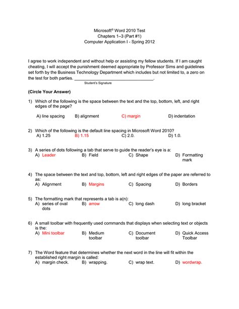 practice test microsoft word with answers Reader