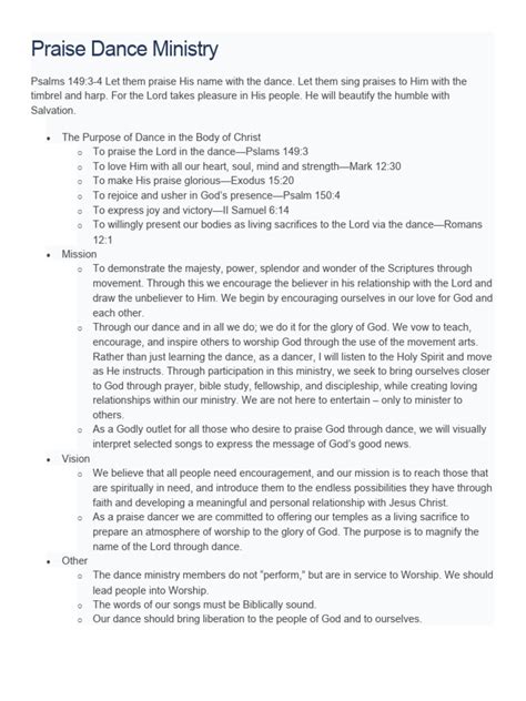 praise dance ministry guidelines Reader