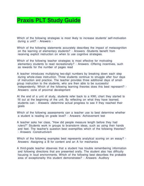 praxis 2 plt study guide PDF