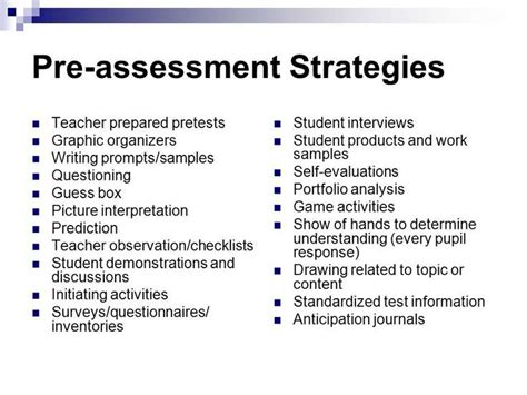 pre assessment examples