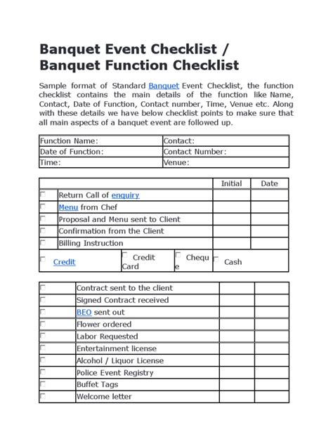 pre banquet server check list pdf Epub