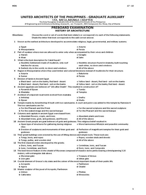 preboard exam in architecture Epub