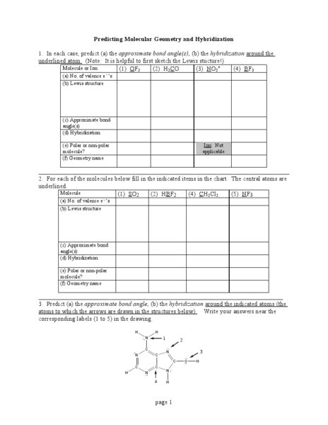 predicting molecular geometry and hybridization worksheet answers Doc