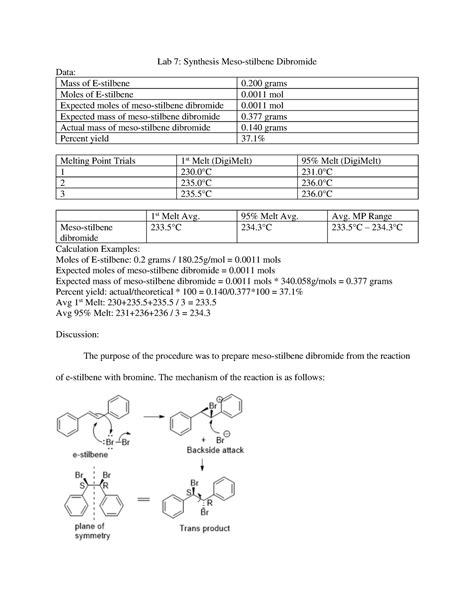 preparation of stilbene dibromide lab report Ebook PDF