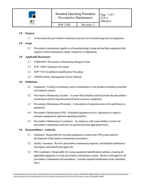 preventive maintenance procedure template Reader