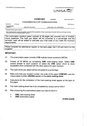 previous question paper for com1501 Doc