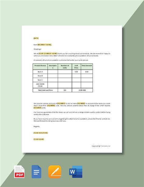 price quote letter sample for auto services PDF