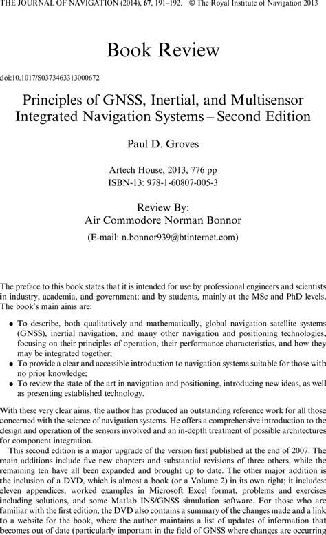 principles of gnss inertial and multisensor integrated navigation systems second edition artech house remote PDF