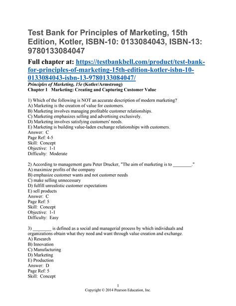 principles of marketing 15th edition test bank PDF