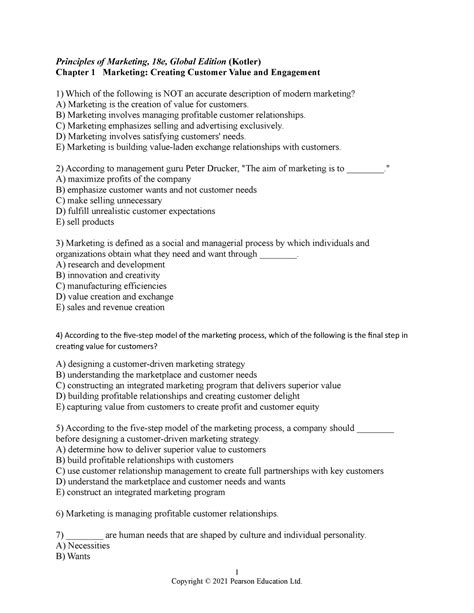 principles of marketing 9th edition multiple choice Epub