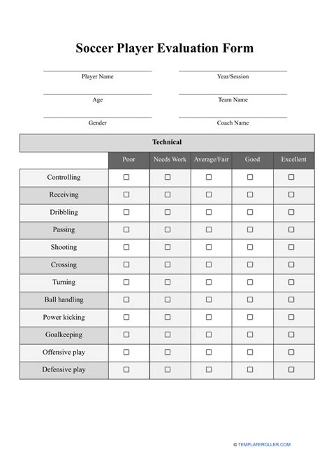 Printable Coach Soccer Player Evaluation Form