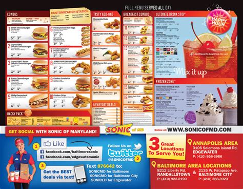 Printable Sonic Menu With Prices
