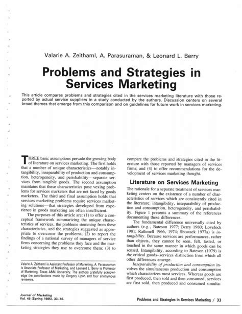 problems strategies in services marketing parasuraman Reader