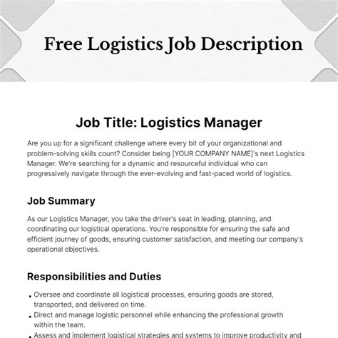 procurement and logistics manager job description