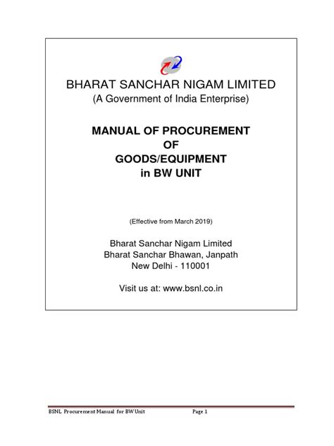 procurement manual of bsnl pdf PDF