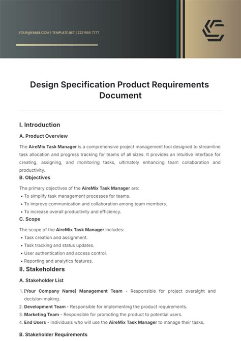 product design specification document template Epub