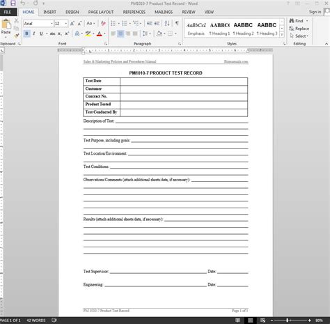 Product Test Template